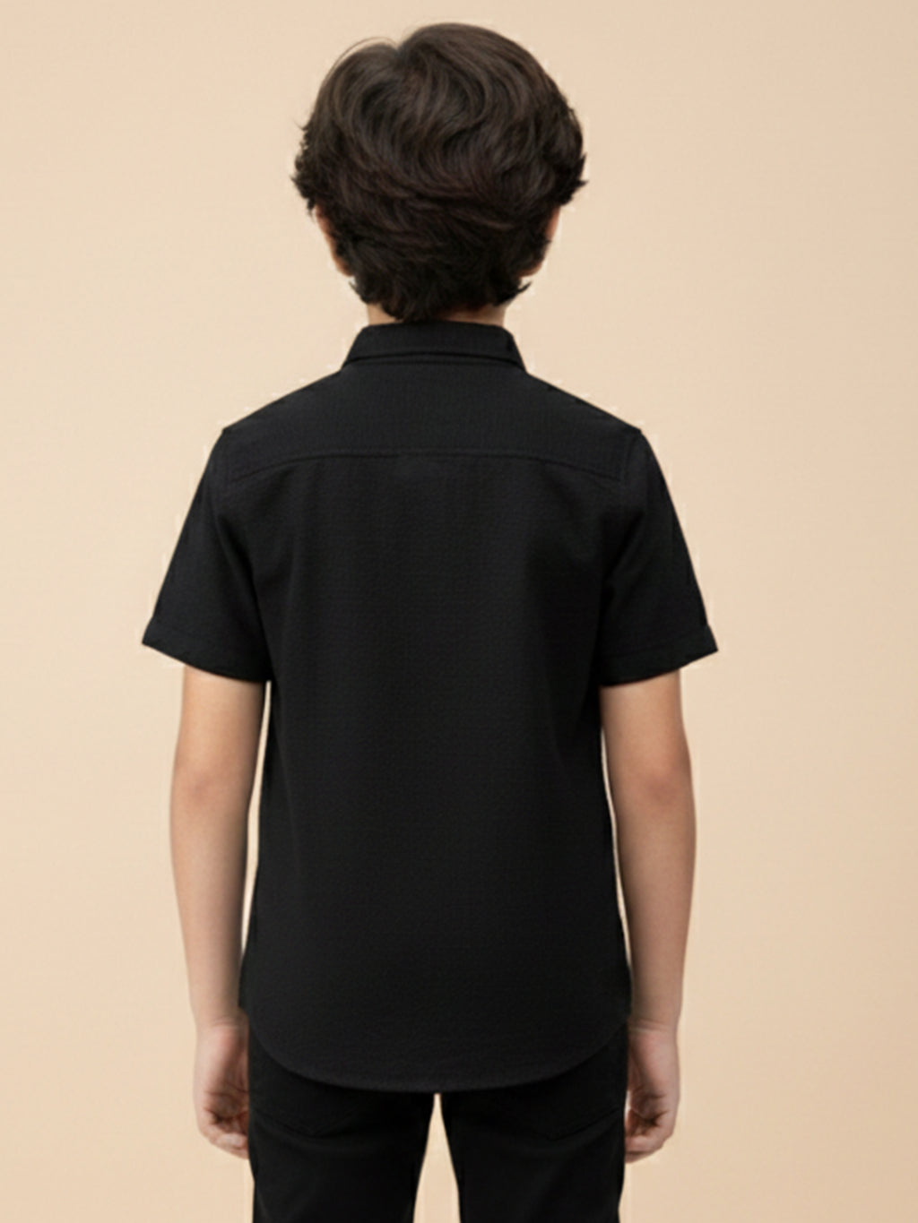 Boys Honeycomb Textured Cotton Casual Shirt Black-(BSC-7342-014-0308-1BL)