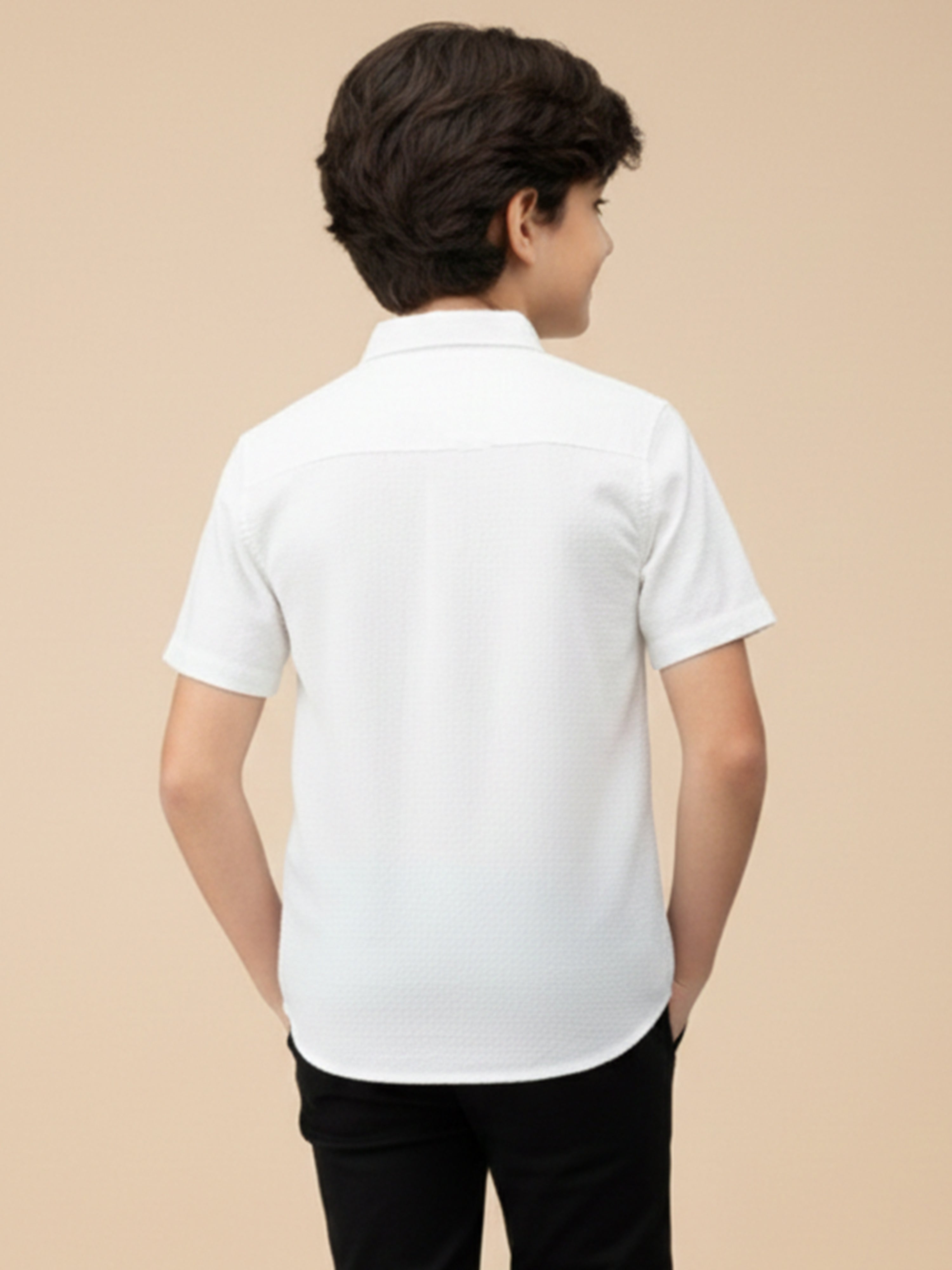 Boys Honeycomb Textured Cotton Casual Shirt White-BSC-(7342-014-0308-2WH)