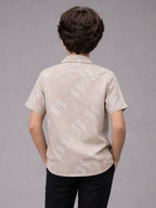 BOYS SATIN SELF PATTERN CUBAN COLLAR SHIRT WHITE-(BCUS-7216-012-0308-4WH)