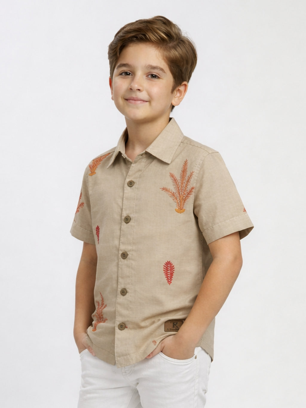 BOYS COTTON TOP EMBROIDERED CUBAN COLLAR SHIRT SANDAL-(BCUS-7216-013-0308-5SA)