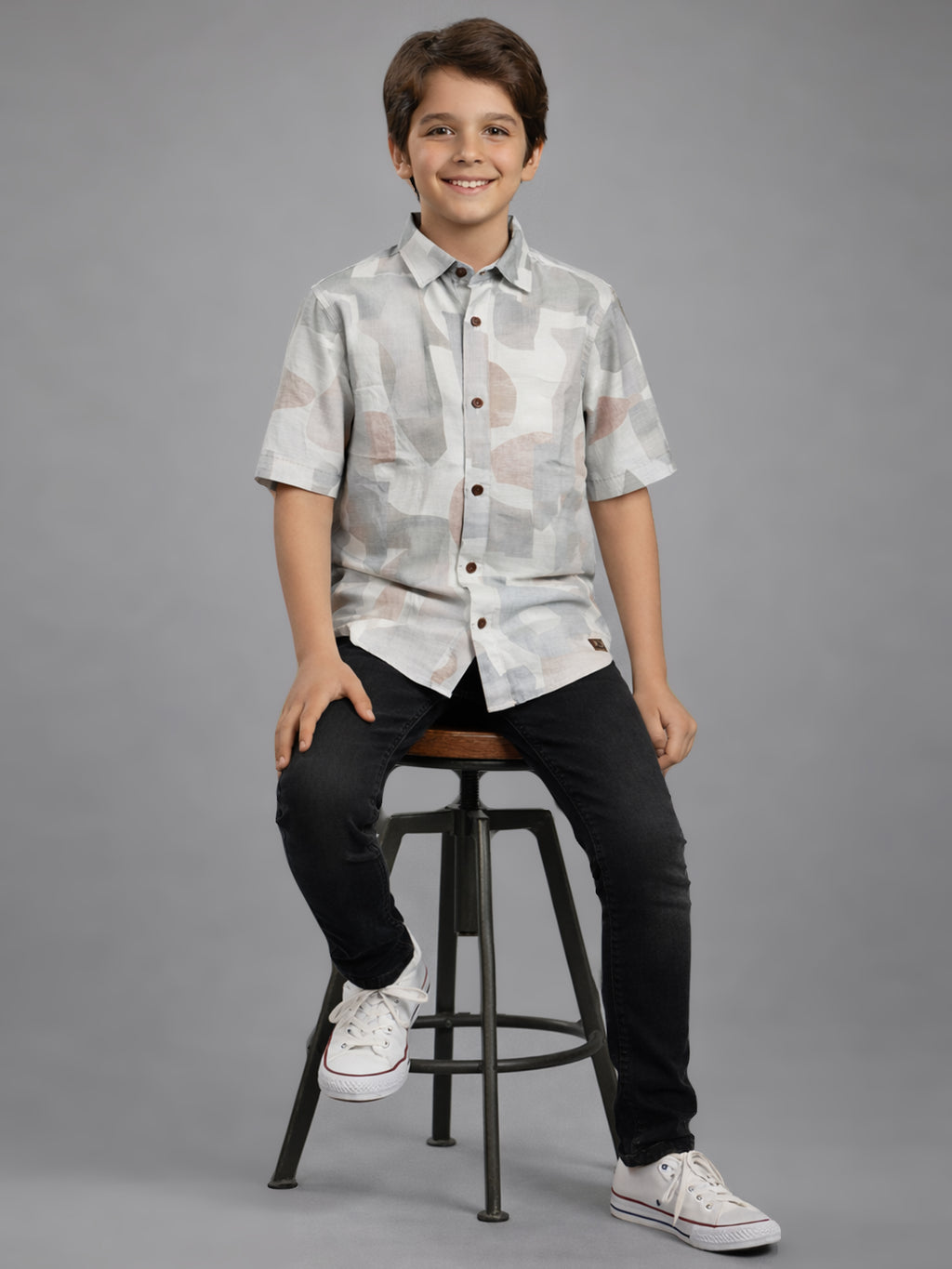 BOYS Premium Satin Abstract Printed Shirt Blue - (BRS-6677-014-0308-2LB)