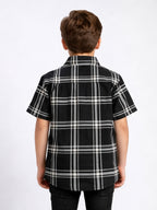 Boys Textured Checked Cotton Casual Shirt Black, Comfortable Everyday Wear Shirt-(BSC-7342-012-0308-2BL)