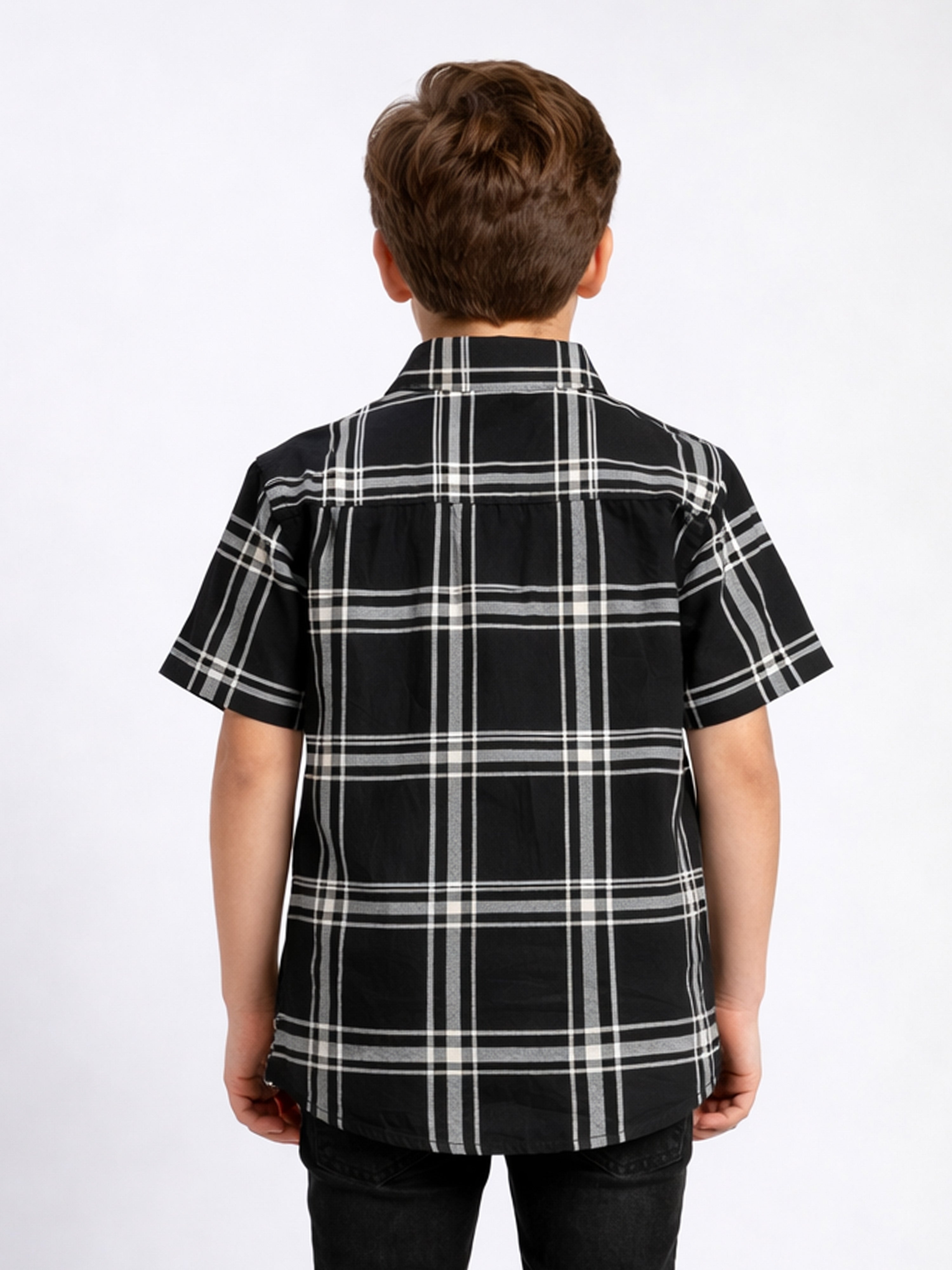 Boys Textured Checked Cotton Casual Shirt Black, Comfortable Everyday Wear Shirt-(BSC-7342-012-0308-2BL)