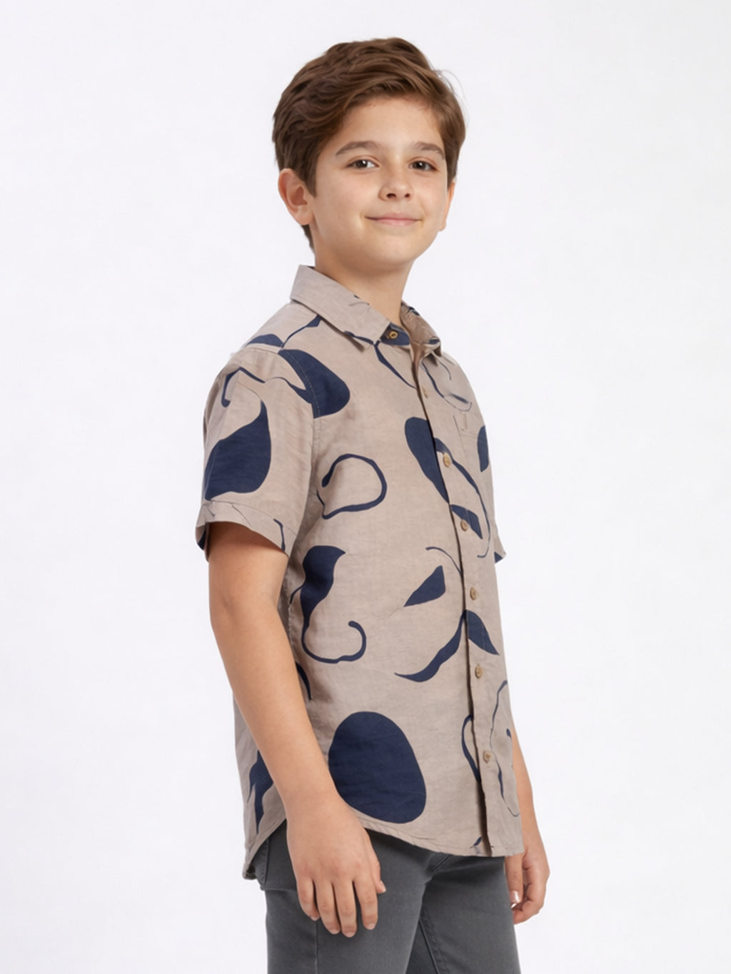 Boys Abstract Printed Satin Casual Shirt Brown, Stylish Shirt - (BSC-7342-013-2BR)