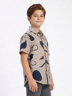 Boys Abstract Printed Satin Casual Shirt Brown, Stylish Shirt - (BSC-7342-013-2BR)