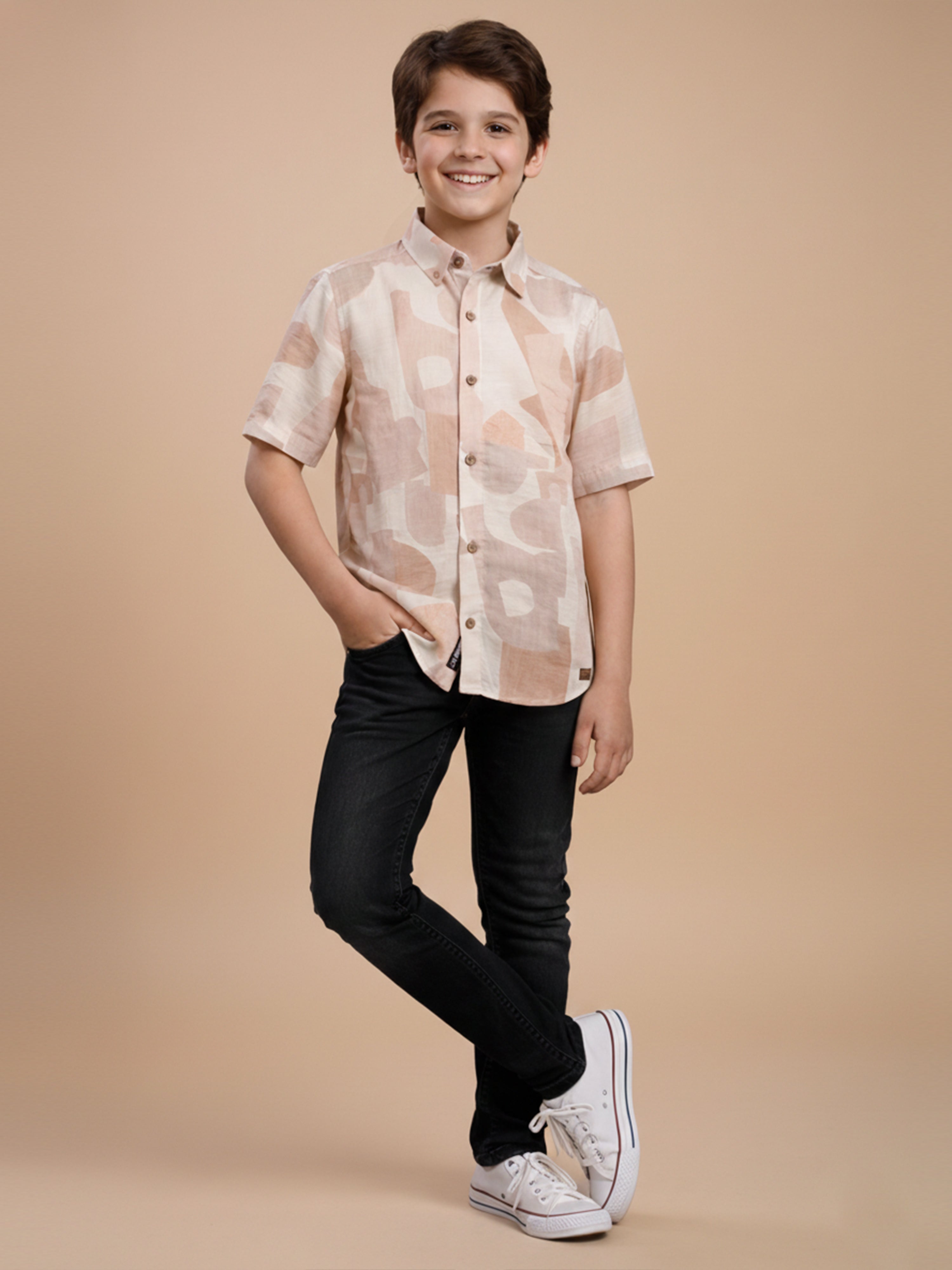 BOYS Premium Satin Abstract Printed Shirt Peach -(BRS-6677-014-0308-1PH)
