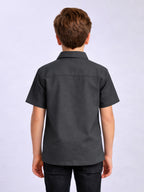 BOYS PREMIUM POLY COTTON EMBROIDERED CUBAN COLLAR SHIRT BLACK-(BCUS-7216-014-0308-2BL)