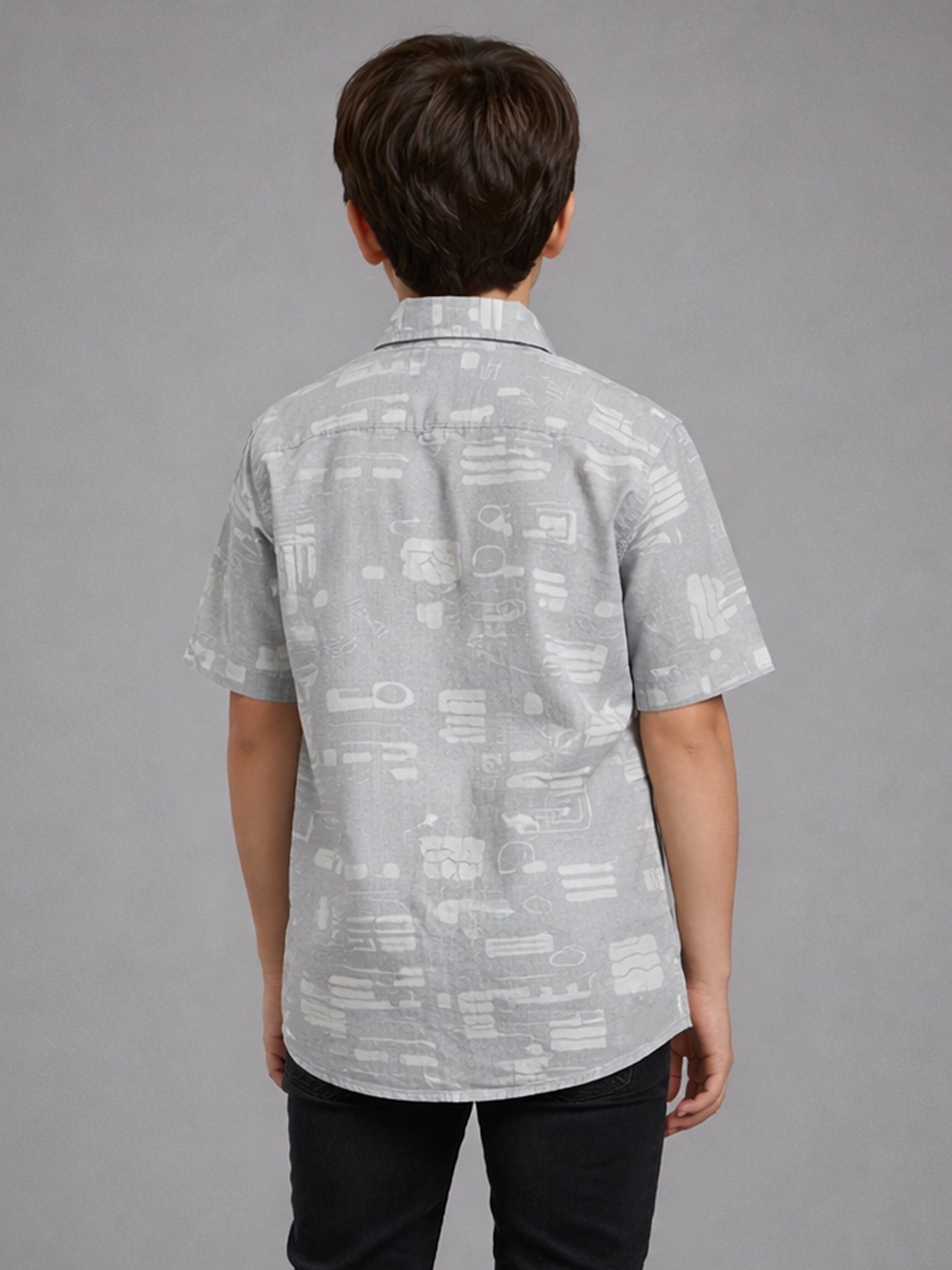 BOYS SLUB ABSTRACT PRINT SHIRT GREY-(BRS-6677-018-0308-2G)
