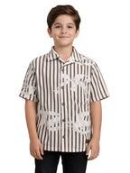 BOYS ALPHABET STRIPED CUBAN COLLAR SHIRT BROWN-(BCUS-7216-011-0308-1BR)