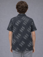 BOYS SATIN SELF PATTERN CUBAN COLLAR SHIRT GREY-(BCUS-7216-012-0308-3GR)