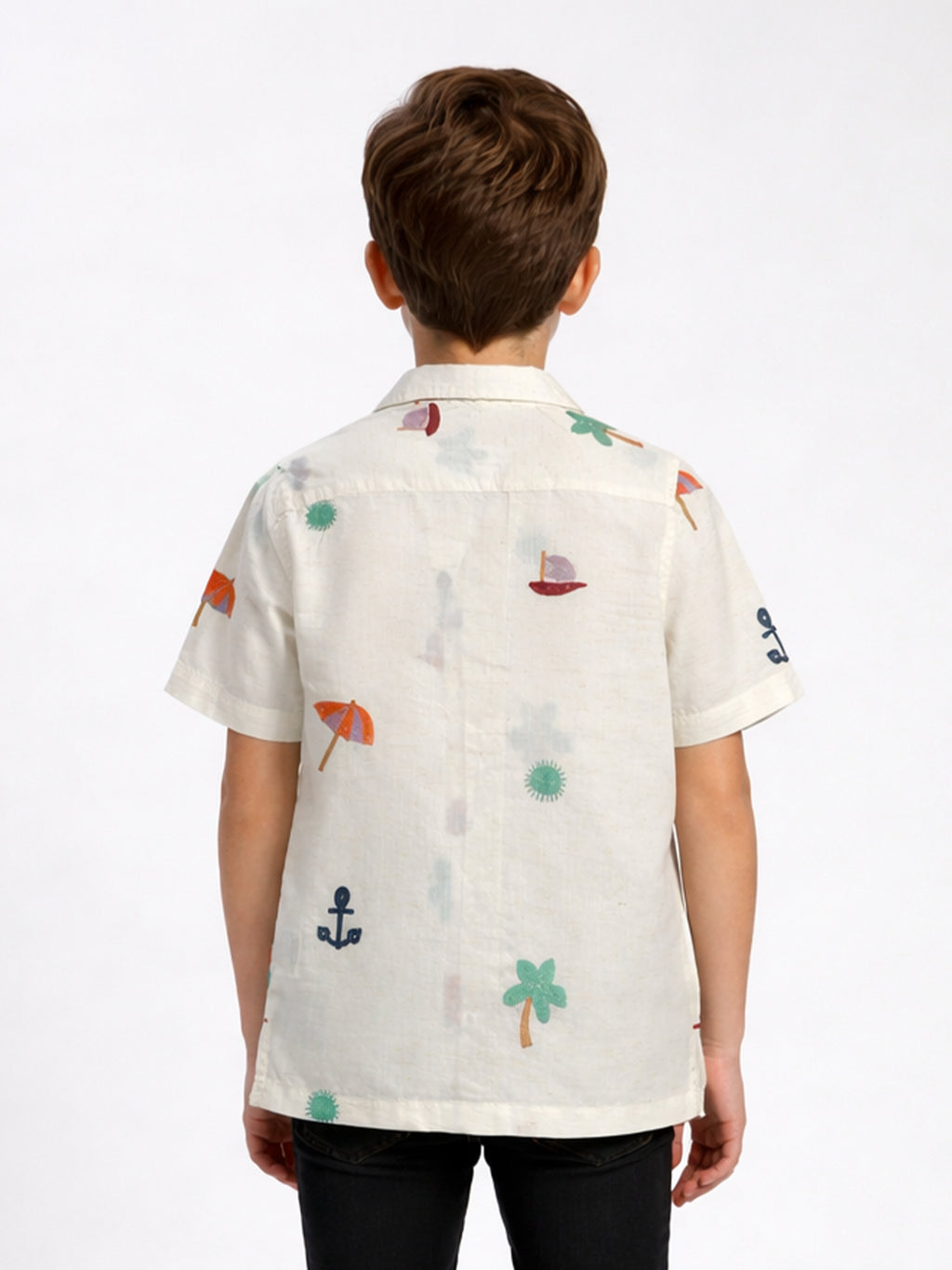 BOYS COTTON TOP EMBROIDERED CUBAN COLLAR SHIRT WHITE-(BCUS-7216-013-0308-6WH)