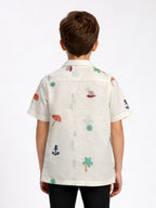 BOYS COTTON TOP EMBROIDERED CUBAN COLLAR SHIRT WHITE-(BCUS-7216-013-0308-6WH)