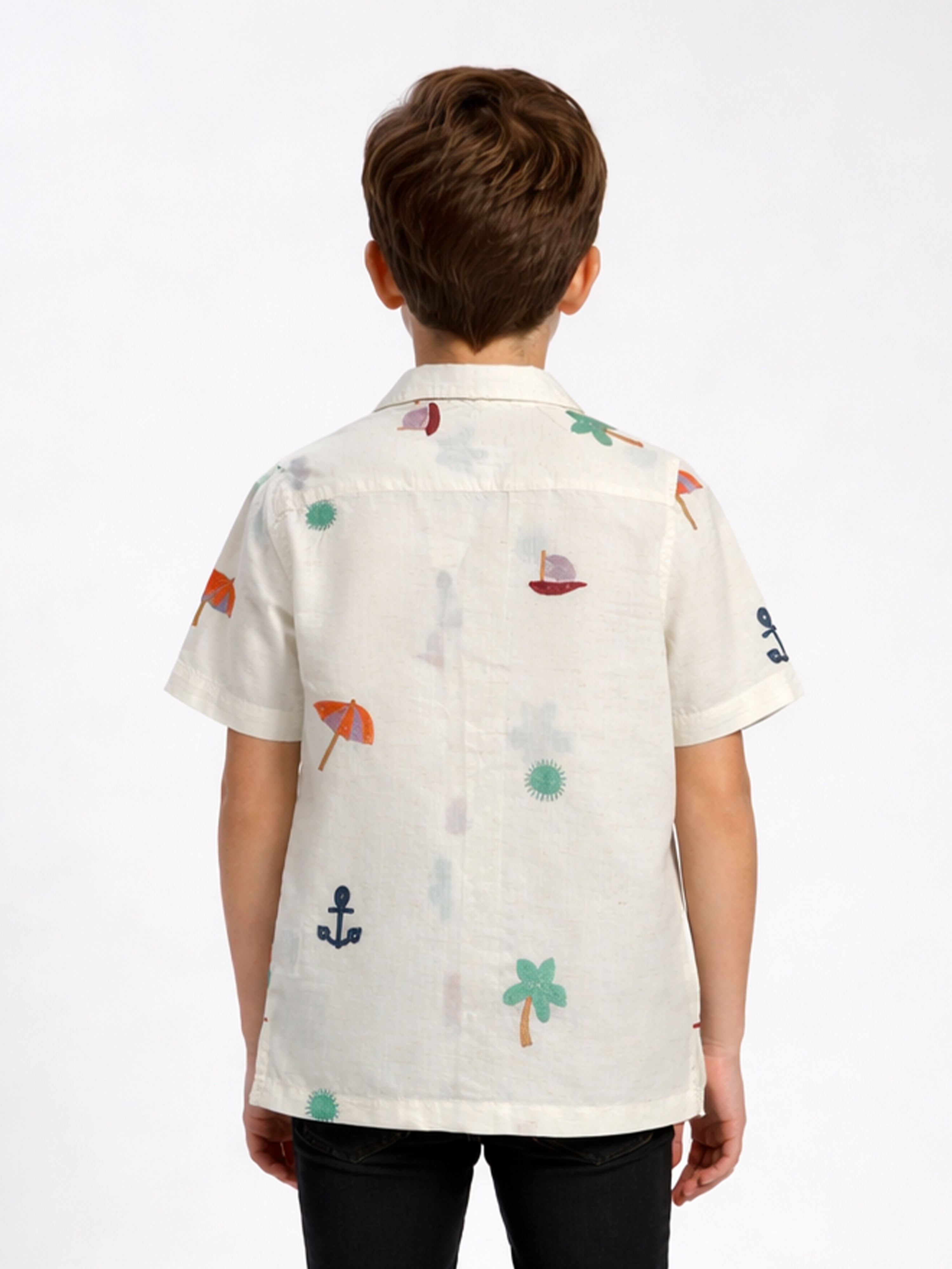 BOYS COTTON TOP EMBROIDERED CUBAN COLLAR SHIRT WHITE-(BCUS-7216-013-0308-6WH)