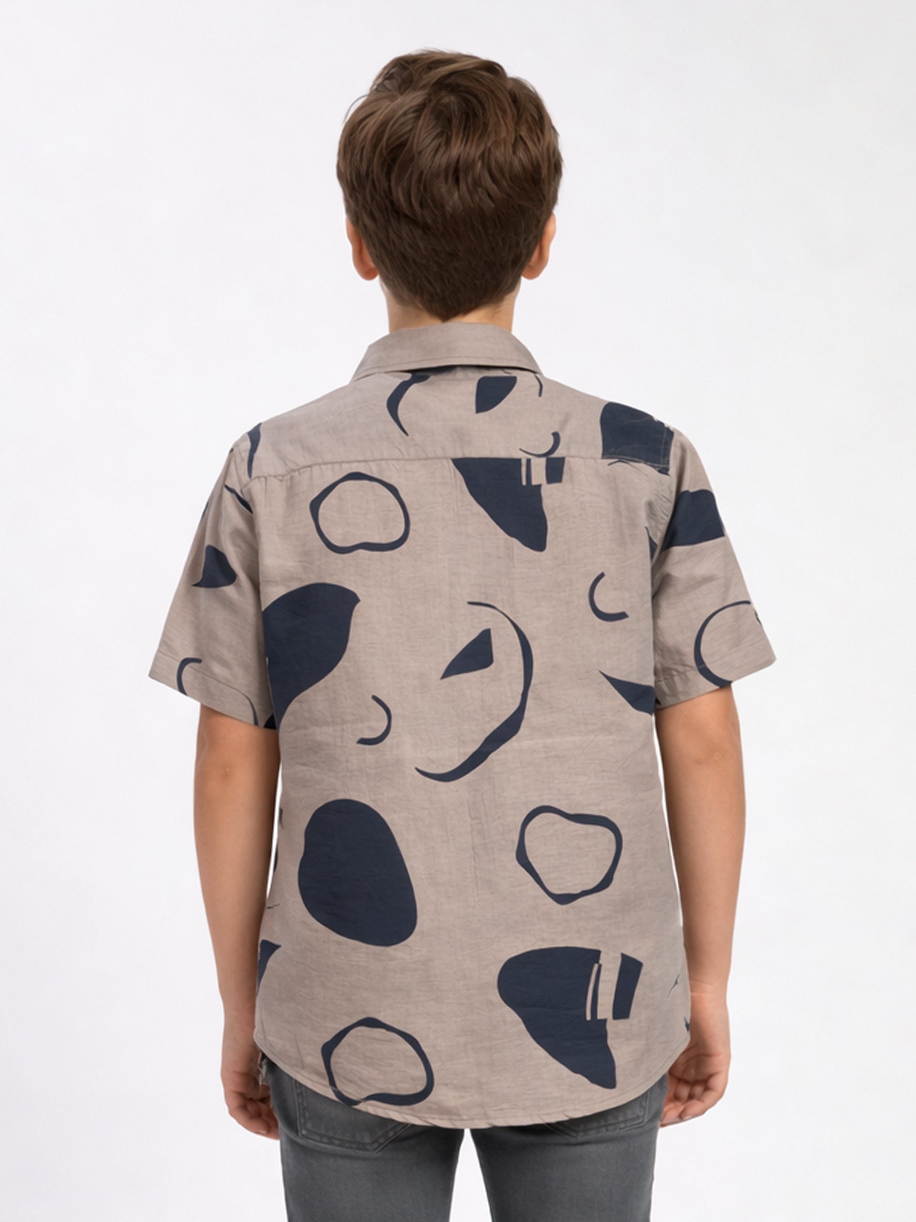 Boys Abstract Printed Satin Casual Shirt Brown, Stylish Shirt - (BSC-7342-013-2BR)