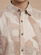BOYS Premium Satin Abstract Printed Shirt Peach -(BRS-6677-014-0308-1PH)