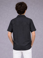 BOYS PREMIUM POLY COTTON EMBROIDERED CUBAN COLLAR SHIRT BLACK-(BCUS-7216-014-0308-2BL)