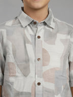 BOYS Premium Satin Abstract Printed Shirt Blue - (BRS-6677-014-0308-2LB)