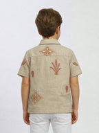BOYS COTTON TOP EMBROIDERED CUBAN COLLAR SHIRT SANDAL-(BCUS-7216-013-0308-5SA)