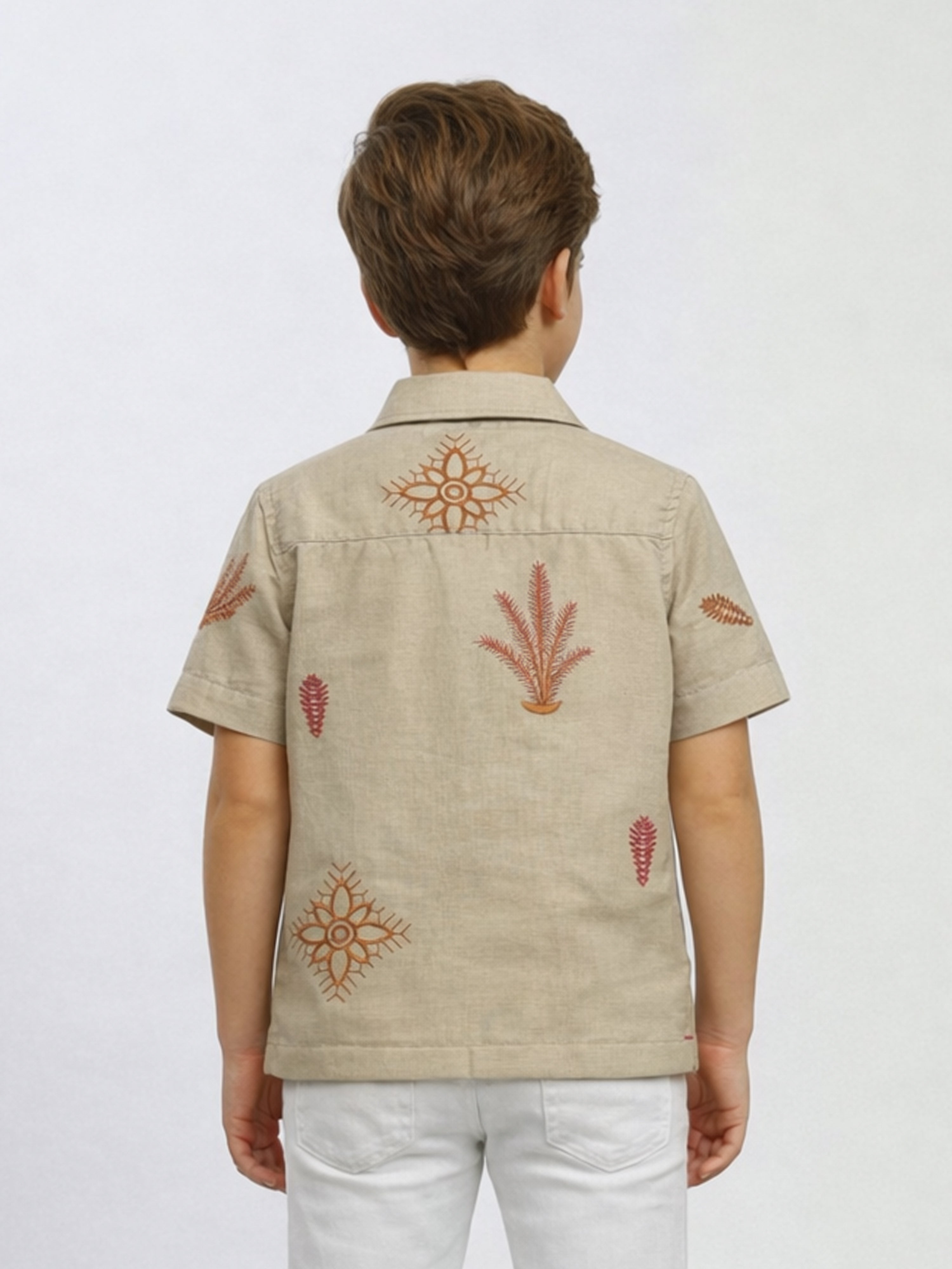 BOYS COTTON TOP EMBROIDERED CUBAN COLLAR SHIRT SANDAL-(BCUS-7216-013-0308-5SA)