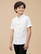 Boys Honeycomb Textured Cotton Casual Shirt White-BSC-(7342-014-0308-2WH)