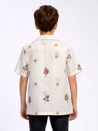 BOYS COTTON EMBROIDERED CUBAN COLLAR SHIRT FLORAL-(BCUS-7216-013-0308-2FL)