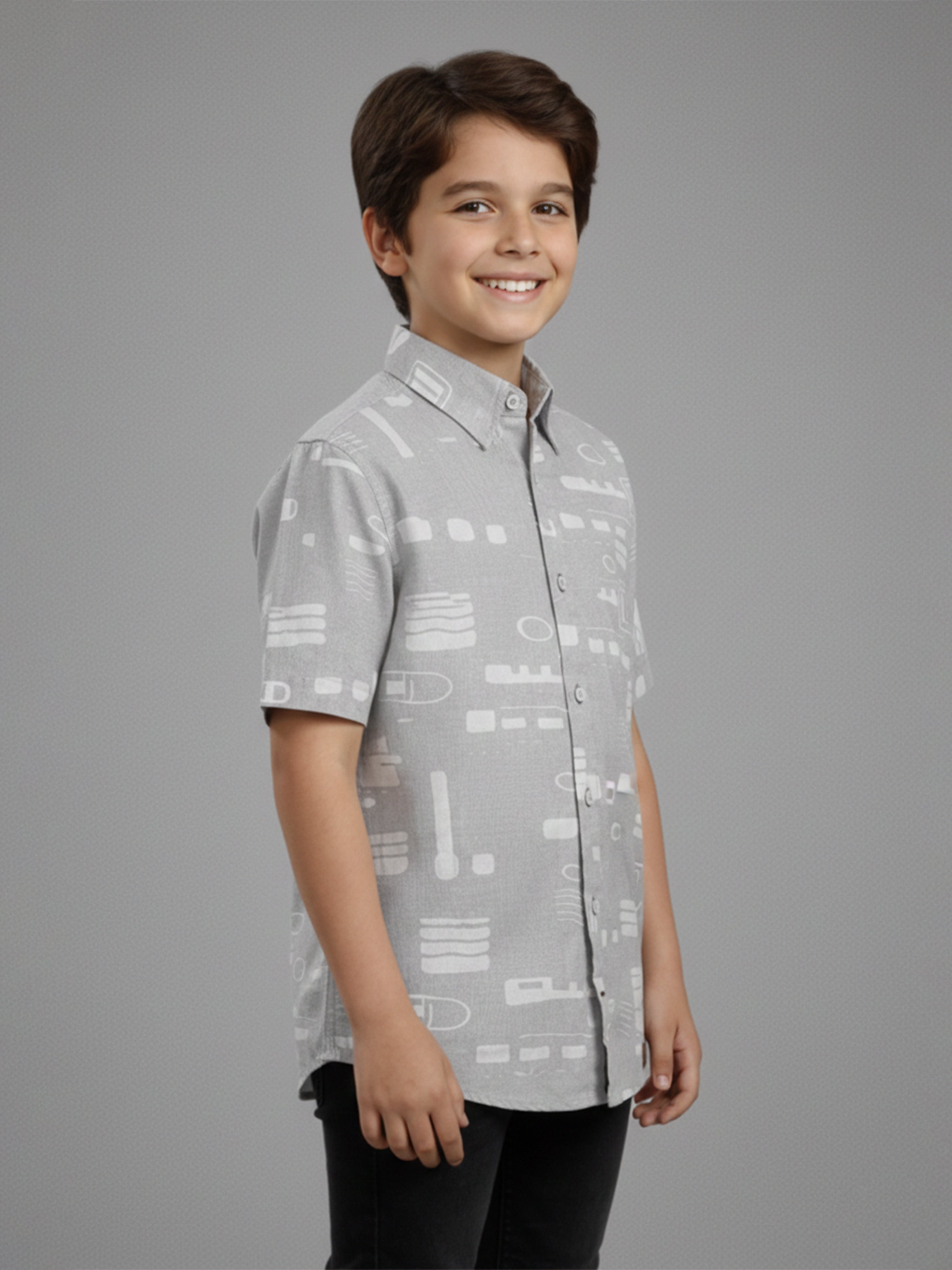 BOYS SLUB ABSTRACT PRINT SHIRT GREY-(BRS-6677-018-0308-2G)