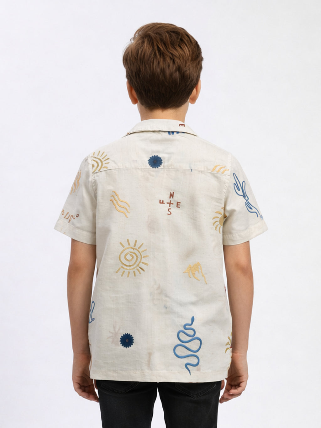 BOYS COTTON EMBROIDERED CUBAN COLLAR SHIRT NORTH SOUTH-(BCUS-7216-013-0308-1NS)