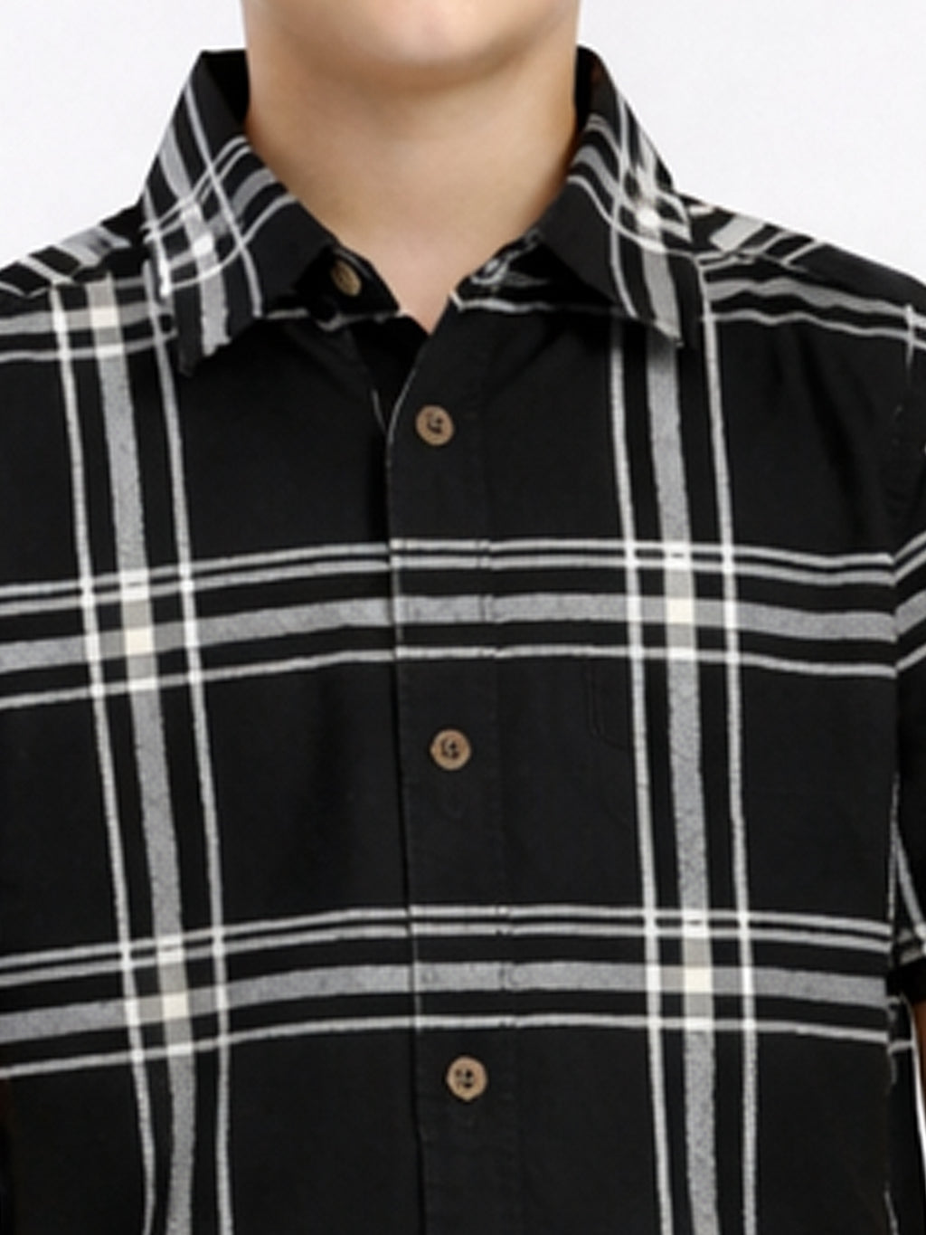 Boys Textured Checked Cotton Casual Shirt Black, Comfortable Everyday Wear Shirt-(BSC-7342-012-0308-2BL)