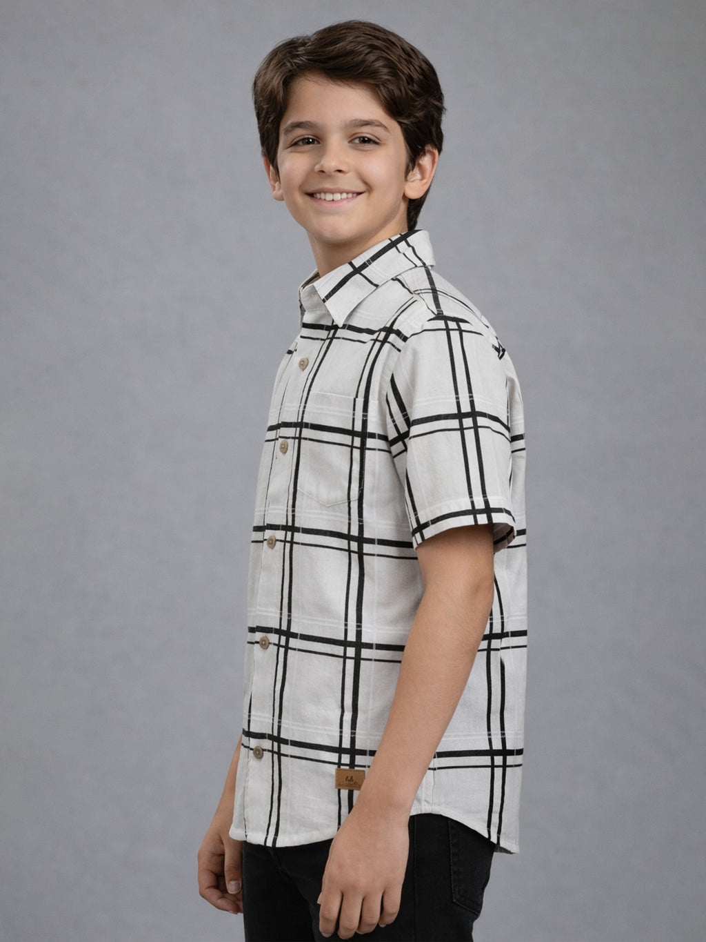 Boys Textured Checked Cotton Casual Shirt White, Comfortable Everyday Wear Shirt-BSC-7342-012-1WH