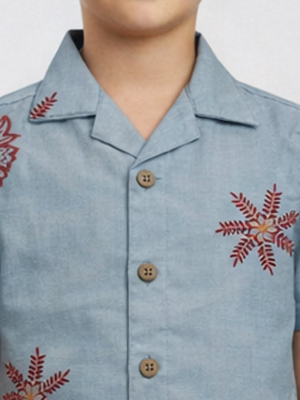 BOYS COTTON EMBROIDERED CUBAN COLLAR SHIRT BLUE-(BCUS-7216-013-0308-3BL)