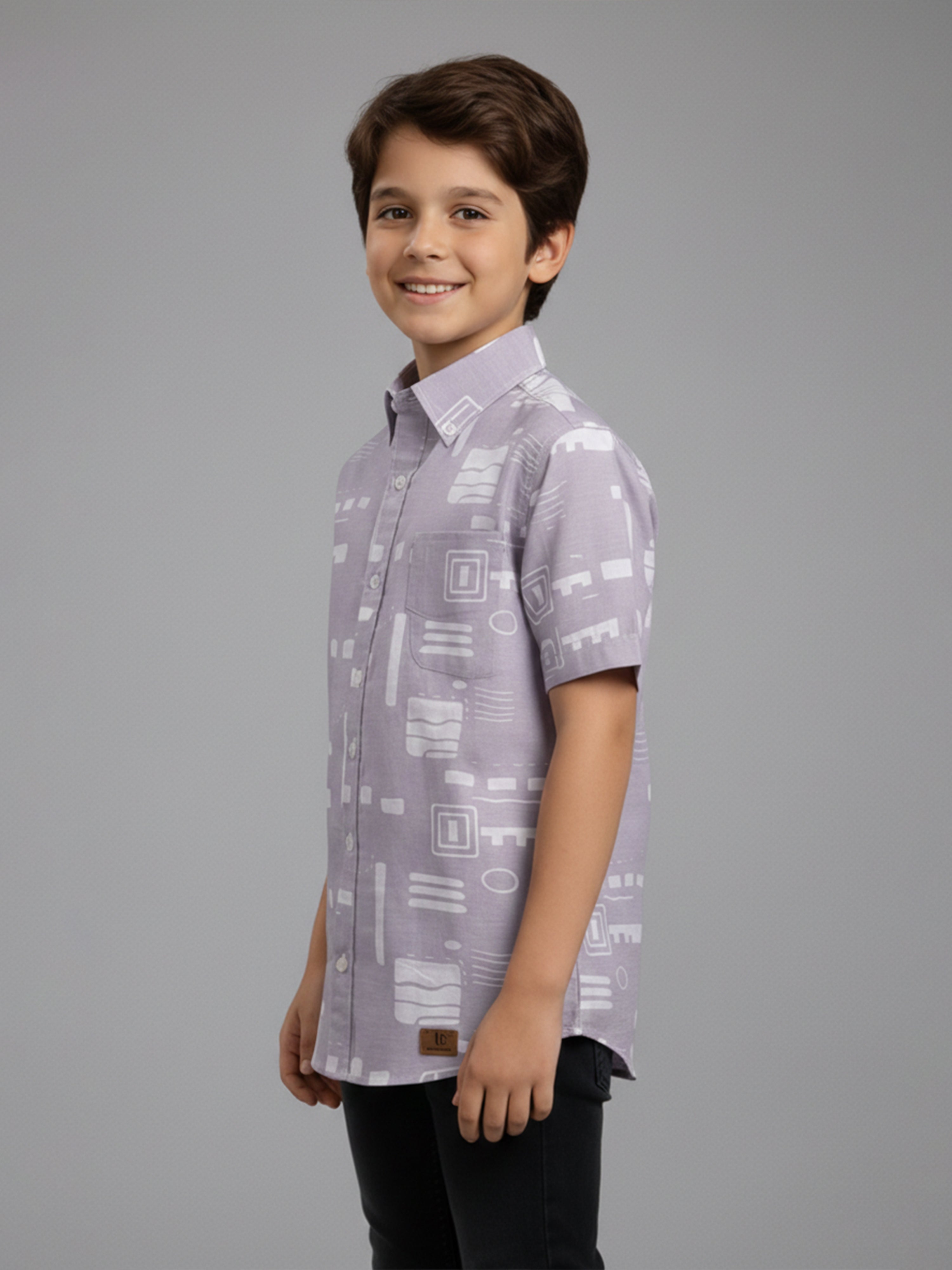 BOYS SLUB ABSTRACT PRINT SHIRT PURPLE-BRS-6677-018-0308-3P