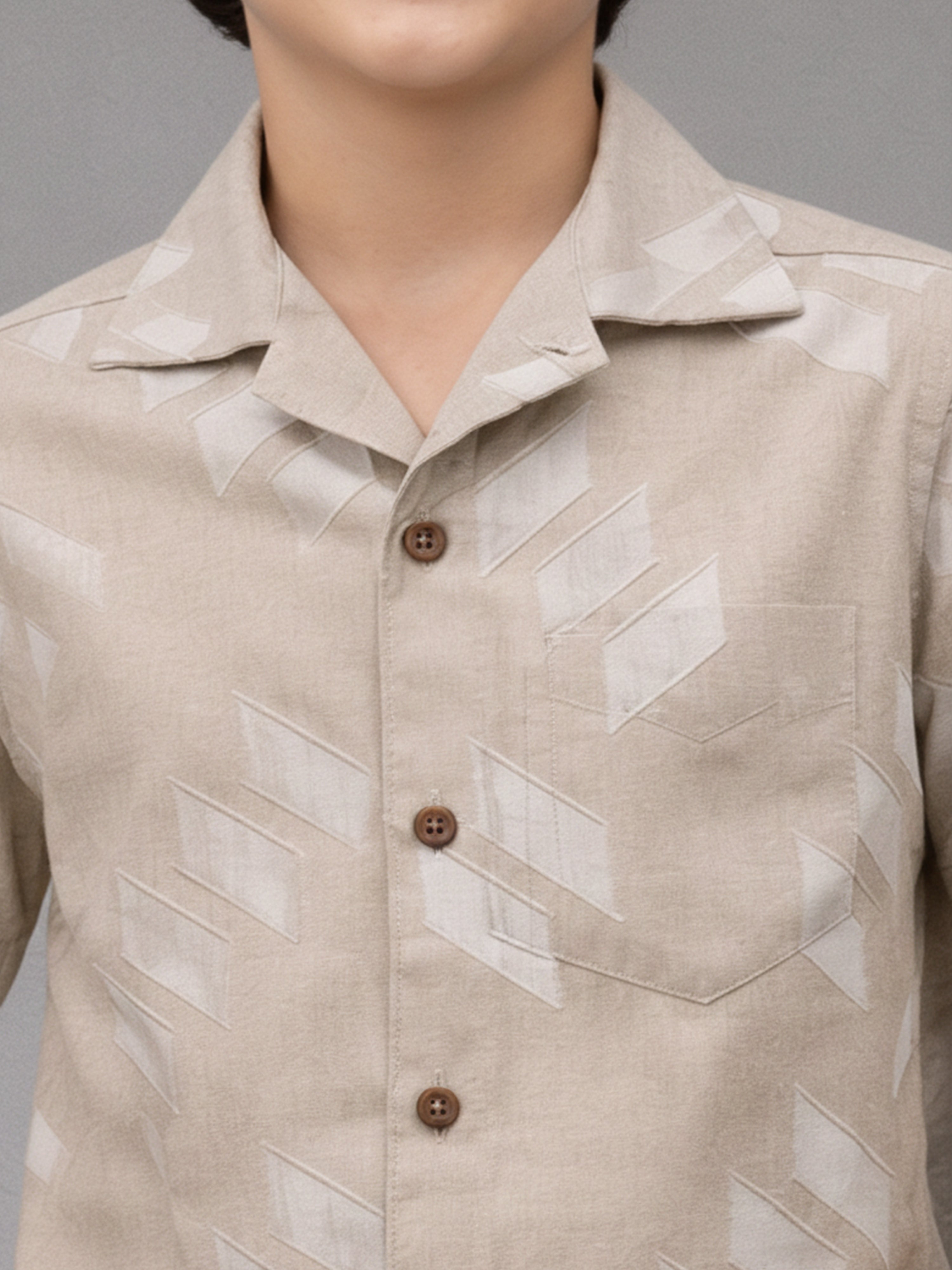 BOYS SATIN SELF PATTERN CUBAN COLLAR SHIRT WHITE-(BCUS-7216-012-0308-4WH)