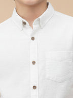 Boys Honeycomb Textured Cotton Casual Shirt White-BSC-(7342-014-0308-2WH)