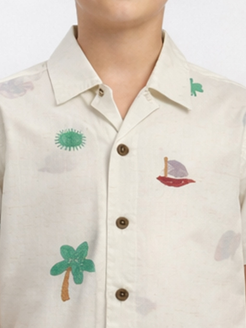 BOYS COTTON TOP EMBROIDERED CUBAN COLLAR SHIRT WHITE-(BCUS-7216-013-0308-6WH)