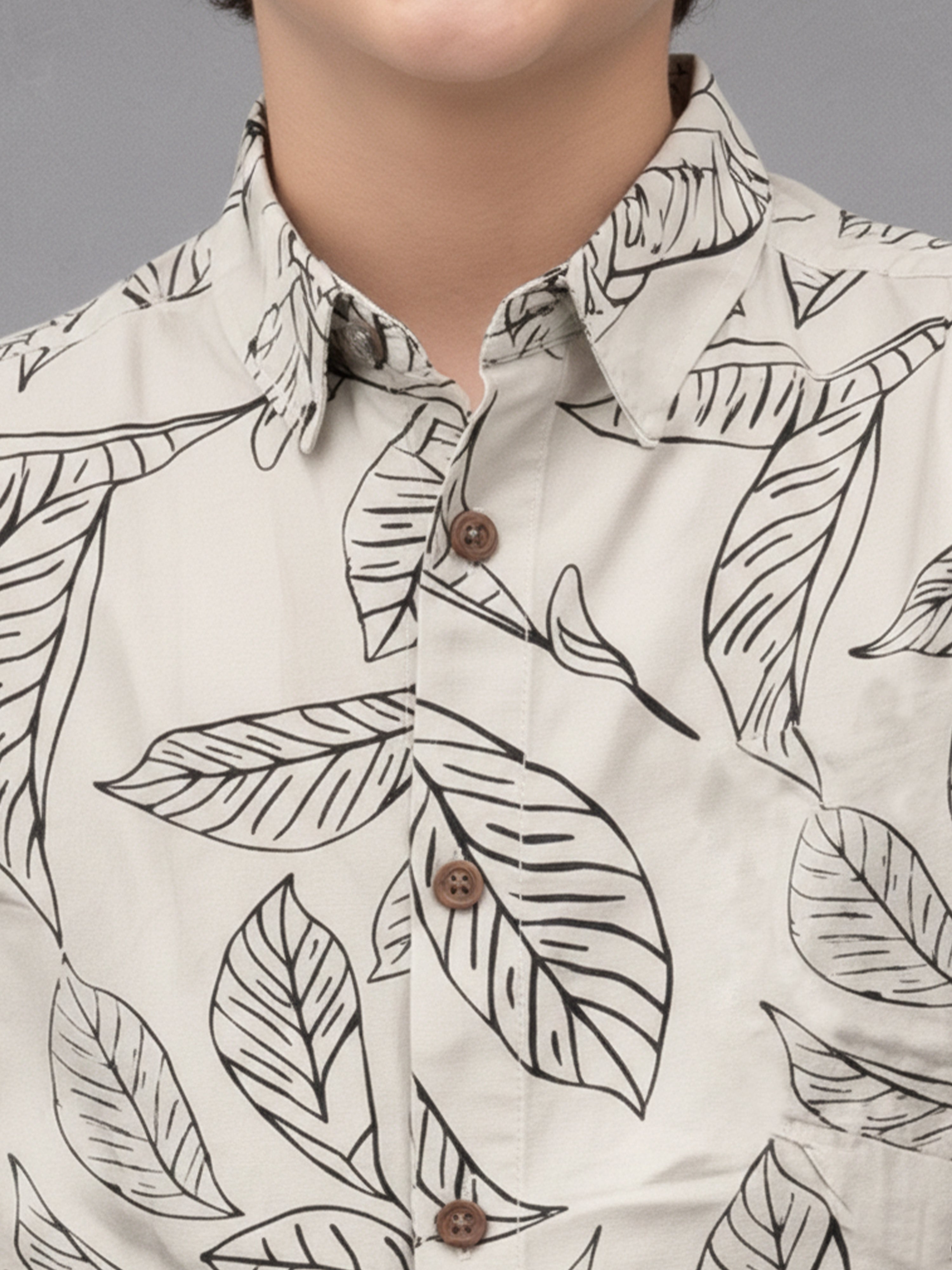 BOYS Cotton Leaf Print Shirt White-(BRS-6677-015-0308-1WH)