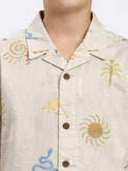 BOYS COTTON EMBROIDERED CUBAN COLLAR SHIRT NORTH SOUTH-(BCUS-7216-013-0308-1NS)