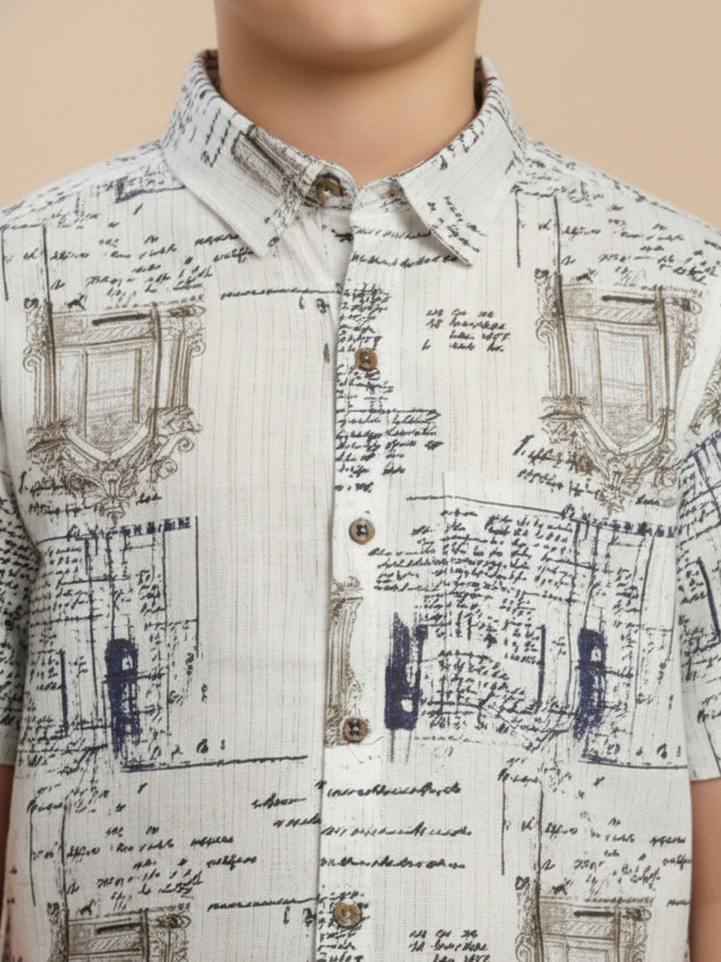 Boys Cotton Abstract Printed Casual Wear Regular Fit Half Sleeve White-(BRS-6677-011-2WH)