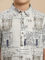 Boys Cotton Abstract Printed Casual Wear Regular Fit Half Sleeve White-(BRS-6677-011-2WH)
