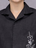 BOYS PREMIUM POLY COTTON EMBROIDERED CUBAN COLLAR SHIRT BLACK-(BCUS-7216-014-0308-2BL)
