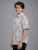 BOYS Premium Satin Abstract Printed Shirt Blue - (BRS-6677-014-0308-2LB)
