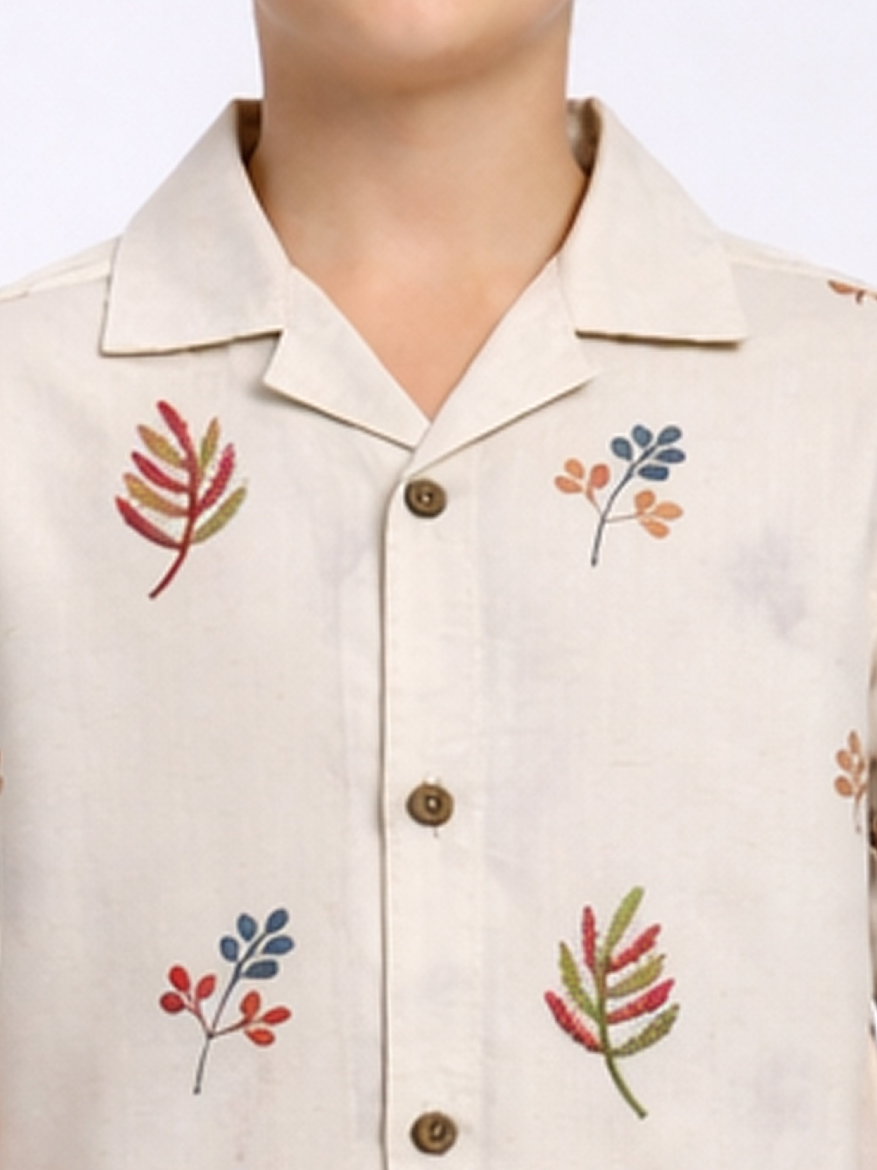 BOYS COTTON EMBROIDERED CUBAN COLLAR SHIRT FLORAL-(BCUS-7216-013-0308-2FL)