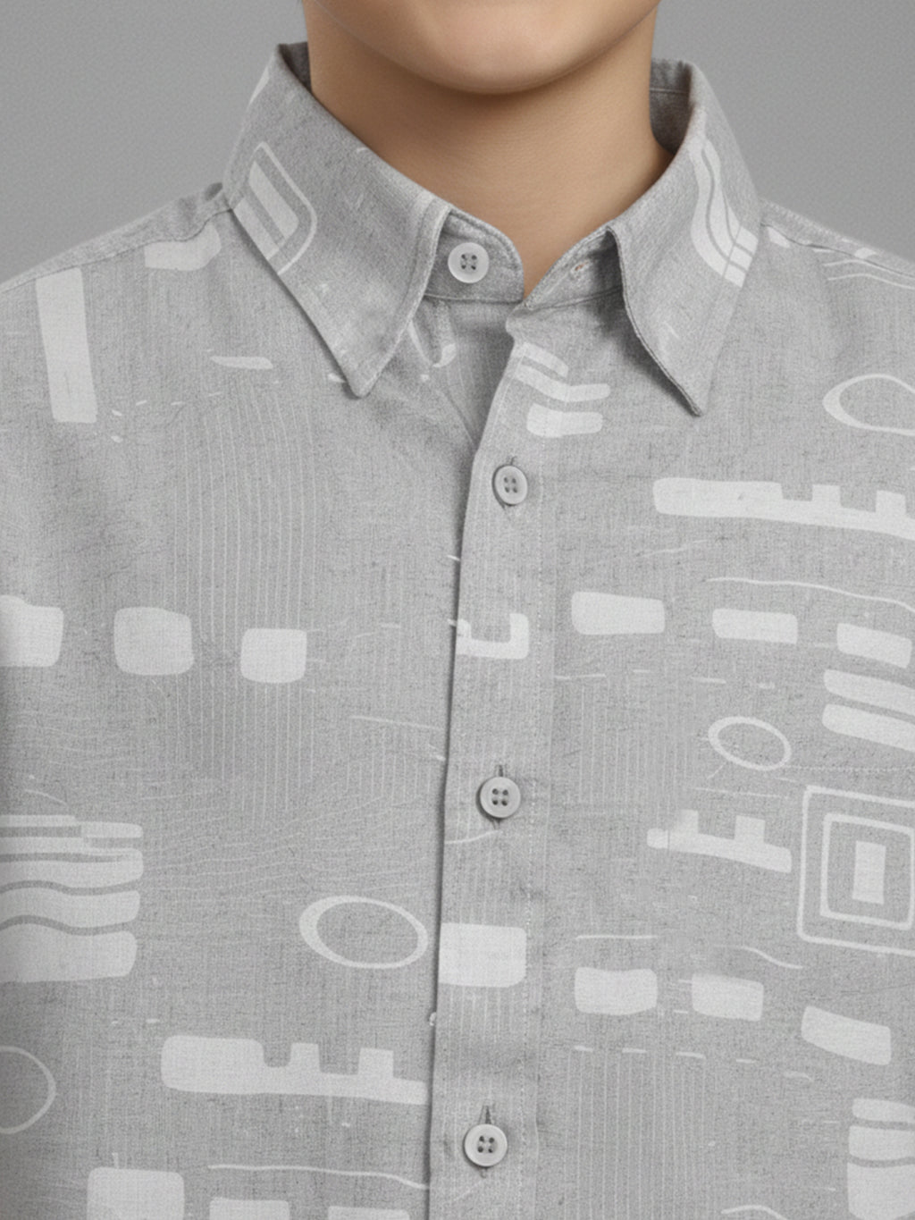 BOYS SLUB ABSTRACT PRINT SHIRT GREY-(BRS-6677-018-0308-2G)