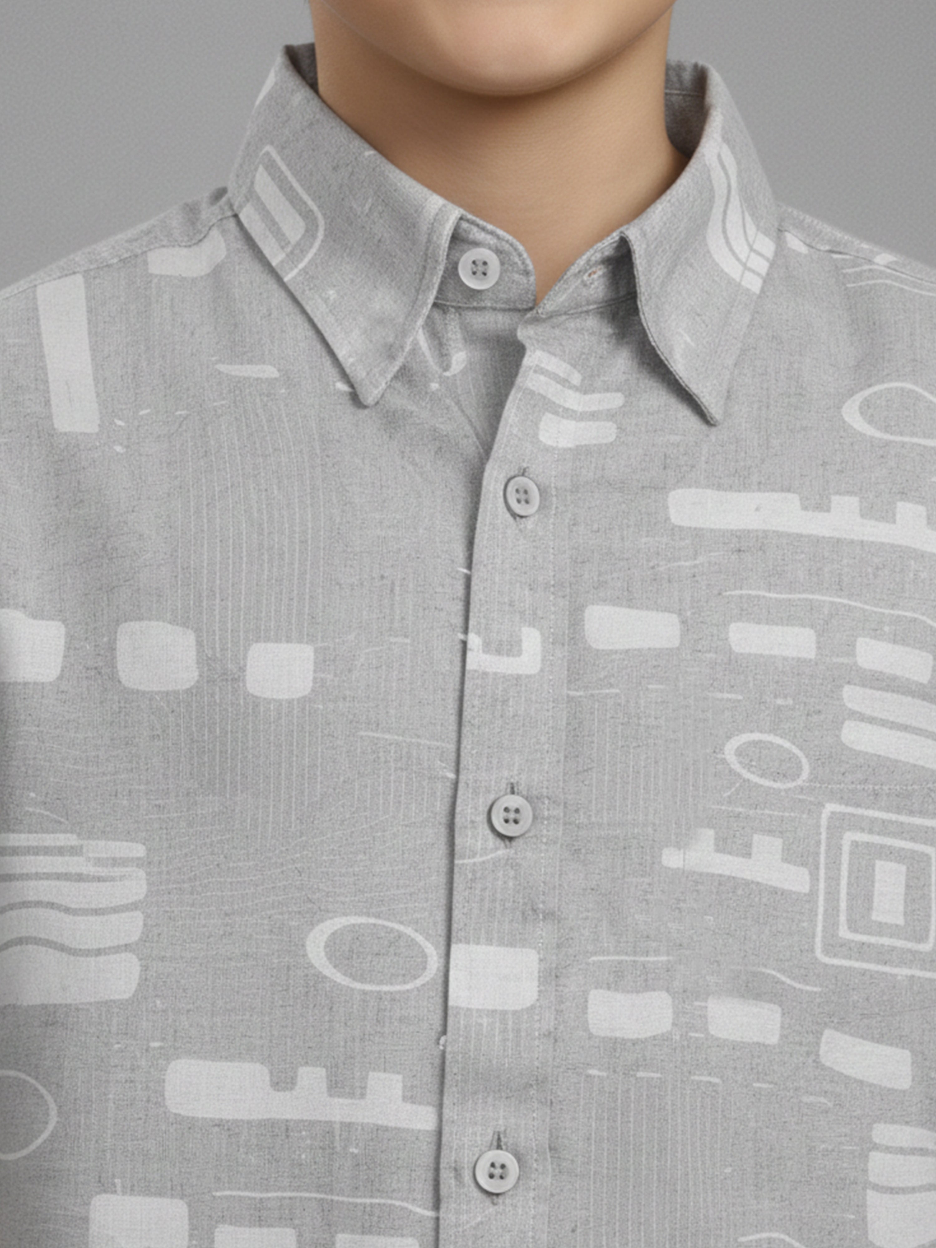 BOYS SLUB ABSTRACT PRINT SHIRT GREY-(BRS-6677-018-0308-2G)