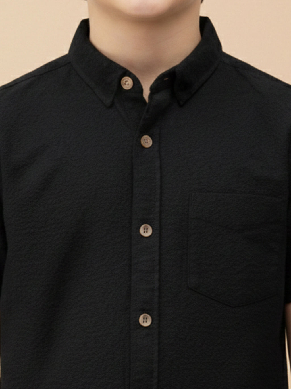 Boys Honeycomb Textured Cotton Casual Shirt Black-(BSC-7342-014-0308-1BL)