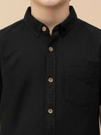 Boys Honeycomb Textured Cotton Casual Shirt Black-(BSC-7342-014-0308-1BL)