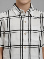 Boys Textured Checked Cotton Casual Shirt White, Comfortable Everyday Wear Shirt-BSC-7342-012-1WH