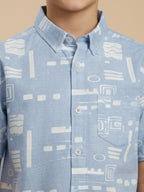 Boys Casual Slub Cotton Abstract Printed Half Sleeve Regular Fit Shirt-(BRS-6677-018-0308-1B)