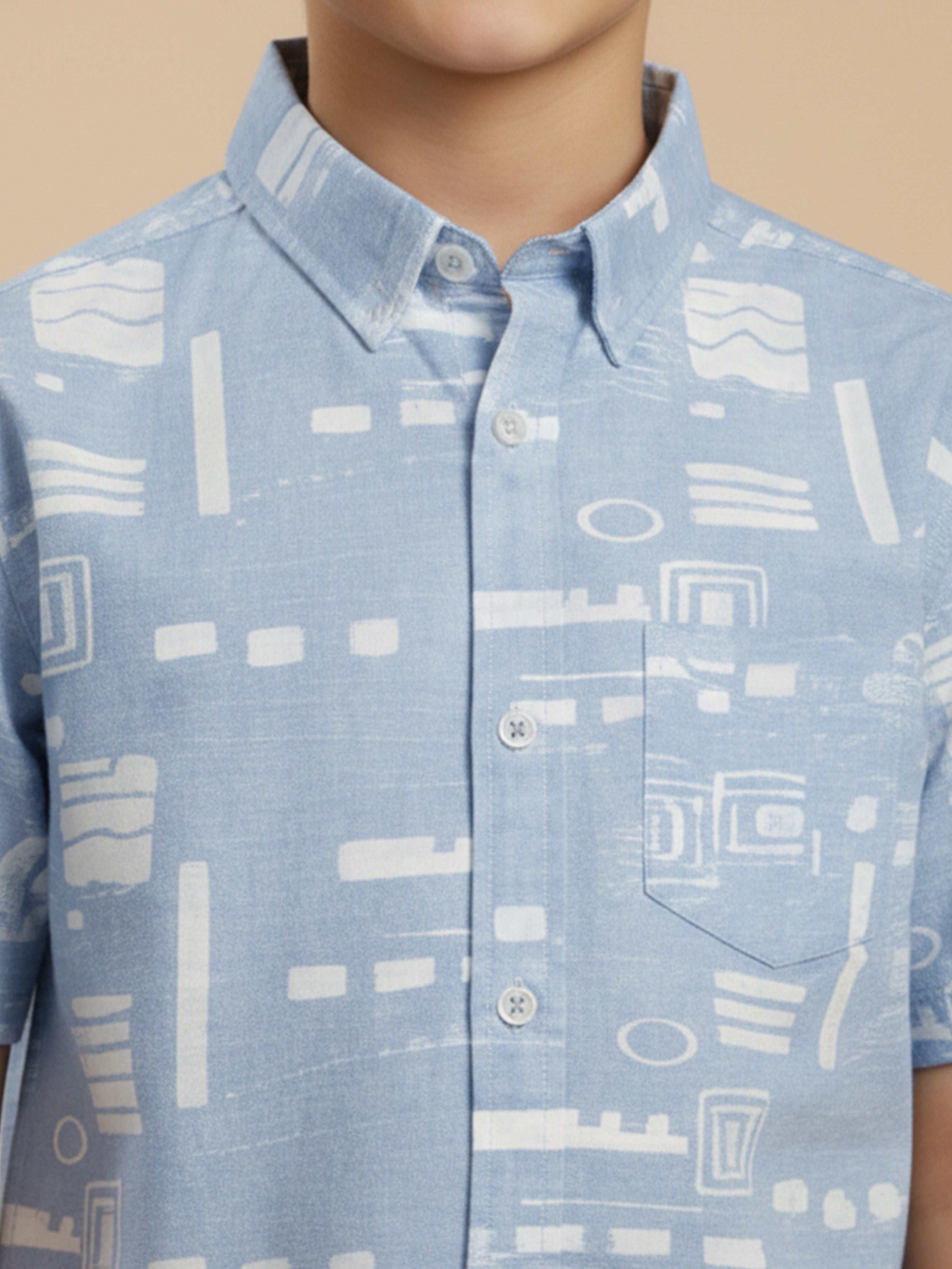 Boys Casual Slub Cotton Abstract Printed Half Sleeve Regular Fit Shirt-(BRS-6677-018-0308-1B)