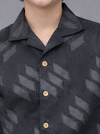 BOYS SATIN SELF PATTERN CUBAN COLLAR SHIRT GREY-(BCUS-7216-012-0308-3GR)