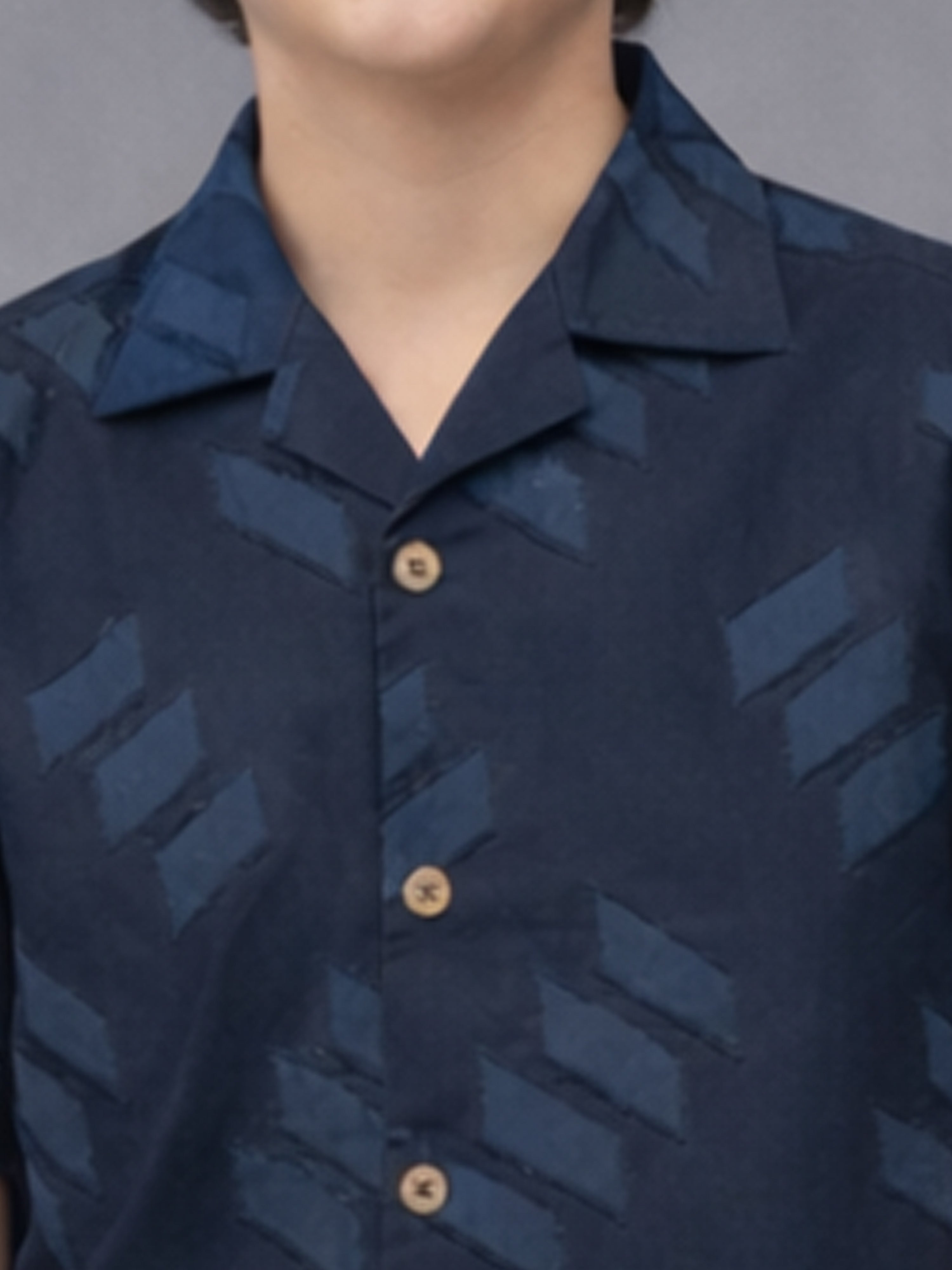 BOYS SATIN SELF PATTERN CUBAN COLLAR SHIRT BLUE-(BCUS-7216-012-0308-2BU)